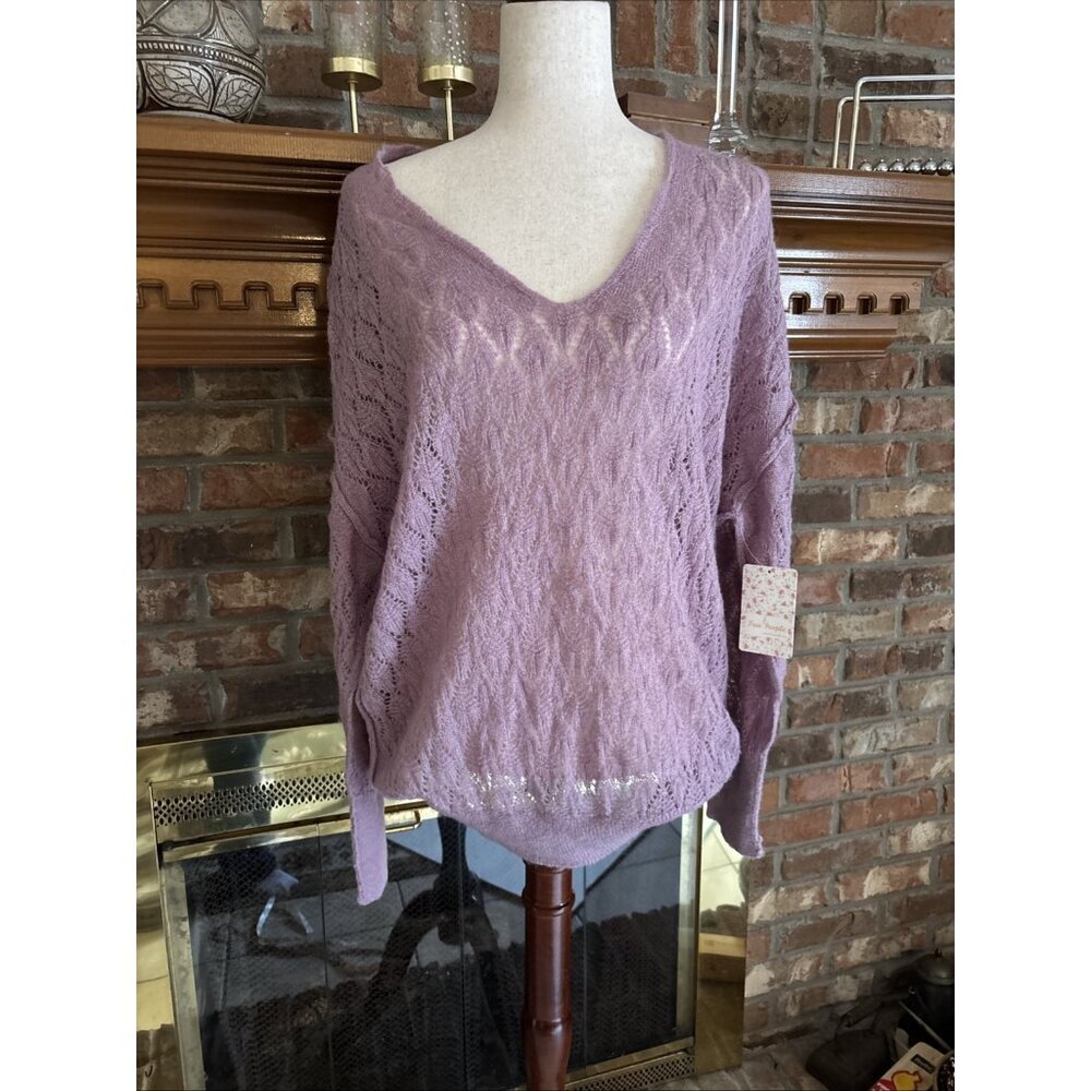 Free People Lofty Oversized V Neck Alpaca Blend Sweater Lilac Purple Women Small
